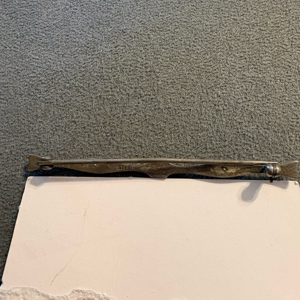 Vintage Art Deco Diamond Bar Rhinestone Sterling Silver Brooch Lapel Pin - Picture 5 of 8